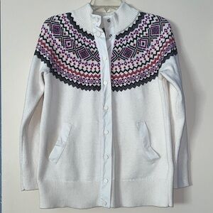 NWT Women's White and Pink Patterned Sweater, size small‎